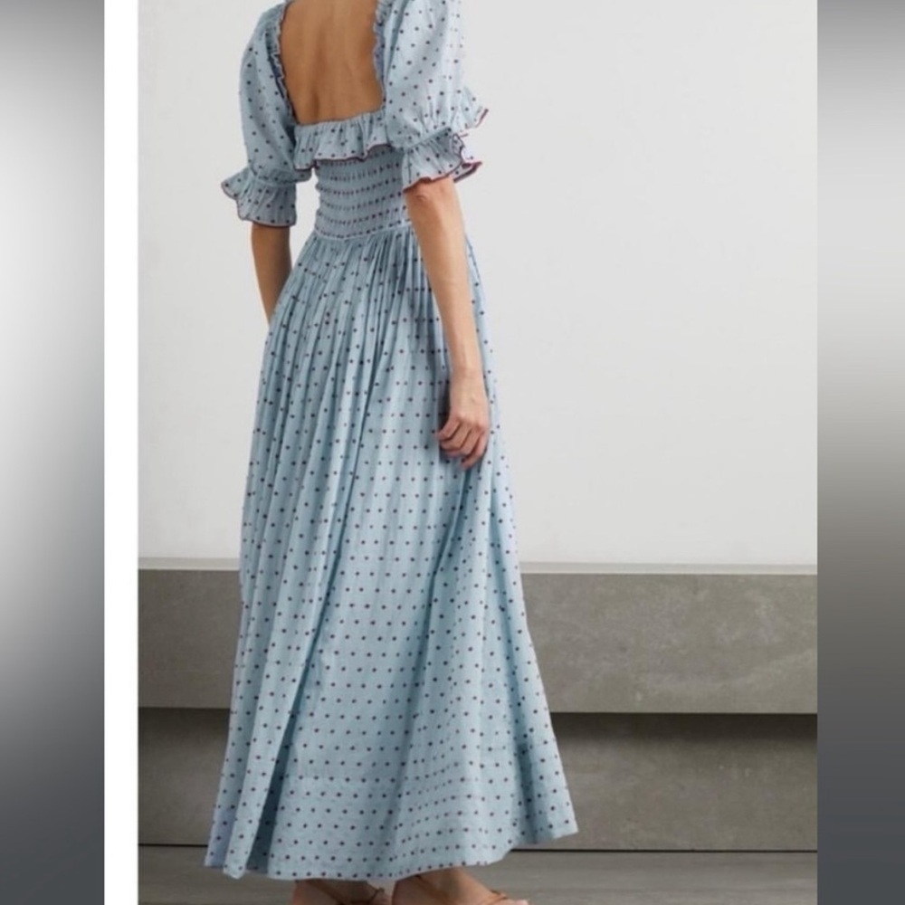 Doen Sol Blue RED Pol Ka Dot Ruffle Maxi Dress